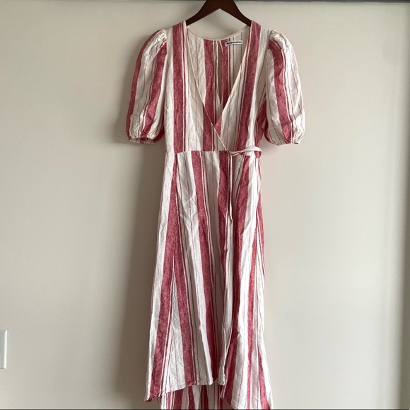 Reformation Wavea Linen Wrap Dress in Savannah Stripe - Picture 6 of 9